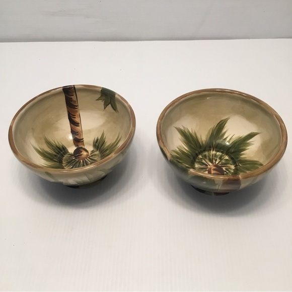 Tabletops Gallery KONA Footed Soup Cereal Bowls SET Of 2 Handcrafted Palm Tree - Picture 4 of 9